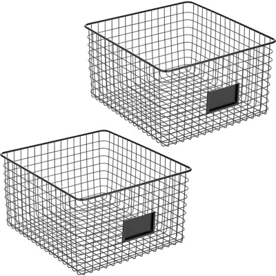 Mdesign Bedroom Closet Storage Organizer Basket With Label Slot, 2 Pack In Matte Black