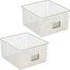 Mdesign Bedroom Closet Storage Organizer Basket With Label Slot, 2 Pack In Pc Satin