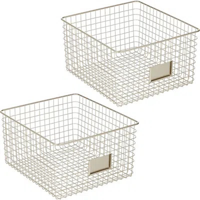 Mdesign Bedroom Closet Storage Organizer Basket With Label Slot, 2 Pack In Satin