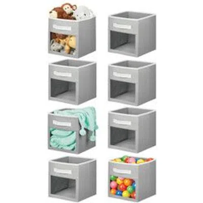 Mdesign Kids'  Fabric Nursery Storage Cube, Front Window/handle, 8 Pack In Metallic