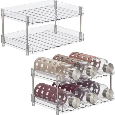 Mdesign Free-stand Stackable 2-tier Water Bottle Holder, 2 Pack In Clear/polished Ss
