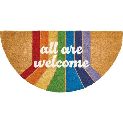 Mdesign Half-round Coir Welcome Doormat With Rainbow Design, Natural Fiber Indoor/outdoor Entryway M In Multi