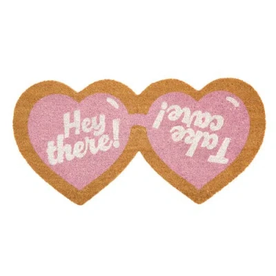 Mdesign Heart-shaped Sunglass Shaped Coir Doormat, Natural/pink In Brown