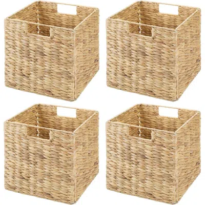 Mdesign Hyacinth Woven Cube Bin Basket Organizer, Handles, 4 Pack In Neutral