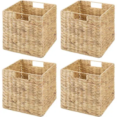 Mdesign Hyacinth Woven Cube Bin Basket Organizer, Handles, 4 Pack In Natural