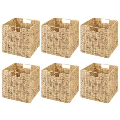 Mdesign Hyacinth Woven Cube Bin Basket Organizer, Handles, 6 Pack In Natural