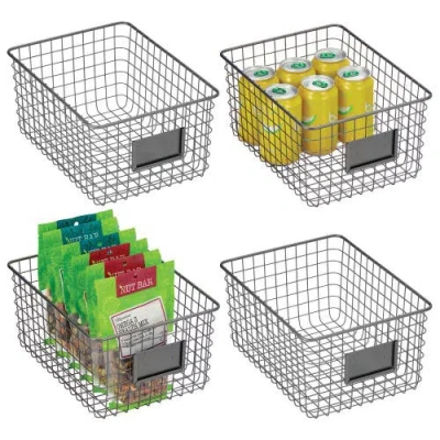 Mdesign Large Steel Kitchen Organizer Basket With Label Slot, 12 X 9 X 6 In Gray