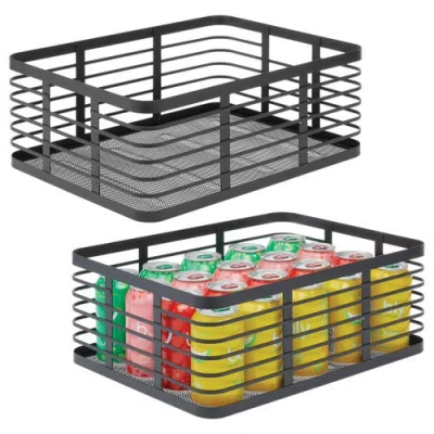 Mdesign Metal Pantry Basket With Handles In Black