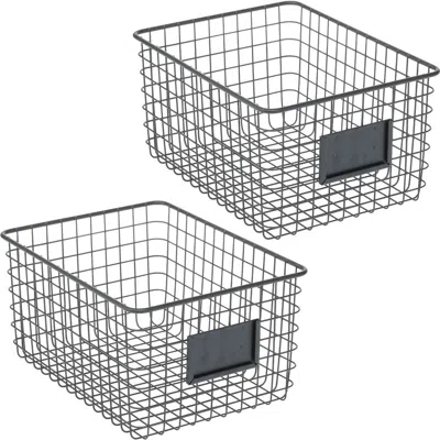 Mdesign Metal Pantry Basket With Label Plate For Kitchen Organization In Black