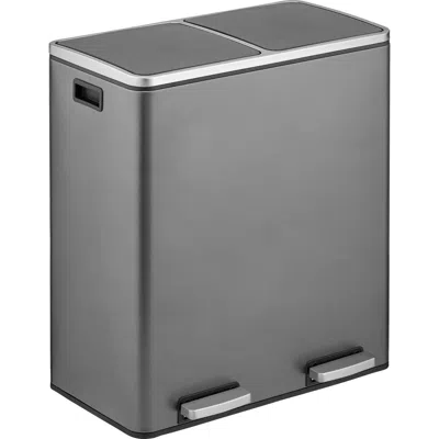 Mdesign Metal Steel 60l Large Dual Compartment Step Trash Can, Graphite Gray