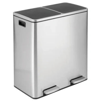 Mdesign Metal Steel 60l Large Dual Compartment Step Trash Can In Silver