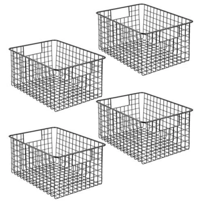 Mdesign Metal Wire Food Organizer Basket With Built-in Handles, 12 X 9 X 6 In Black