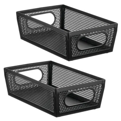 Mdesign Perforated Metal Storage Bin With Handles In Black