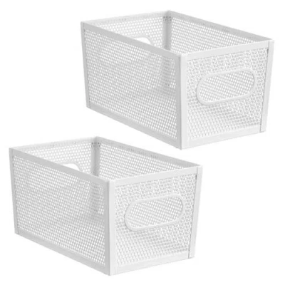 Mdesign Perforated Metal Storage Bin With Handles For Kitchen And Pantry In White