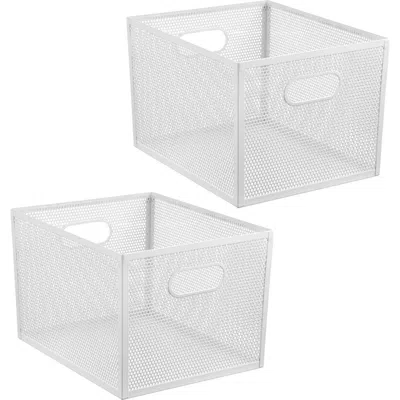 Mdesign Perforated Metal Storage Bin With Handles For Kitchen And Pantry In White