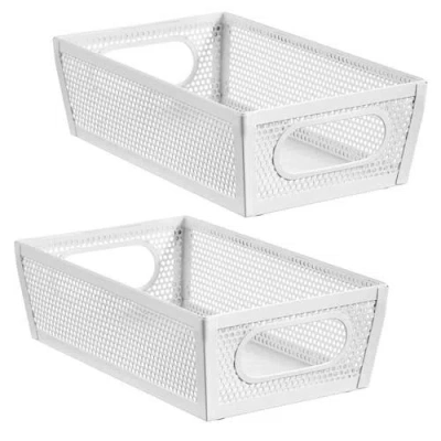 Mdesign Perforated Metal Storage Bin With Handles In White
