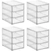 Mdesign Plastic 3 Drawer Stackable Organizer For Bathroom Storage, 4 Pack In Clear
