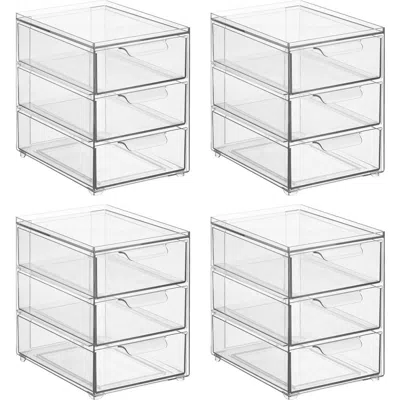 Mdesign Plastic 3 Drawer Stackable Organizer For Bathroom Storage, 4 Pack In Clear