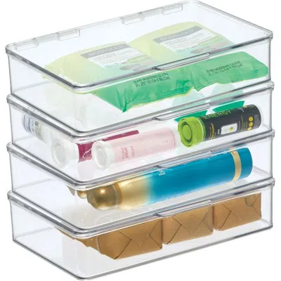 Mdesign Plastic Bath Stacking Storage Organizer Box, Hinged Lid, 4 Pack In Transparent