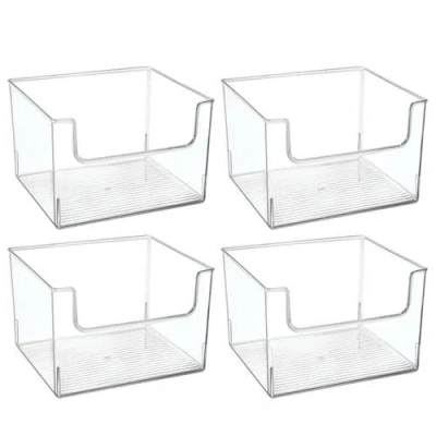Mdesign Plastic Large Home Storage Organizer Bins With Open Front, 4 Pack In Transparent