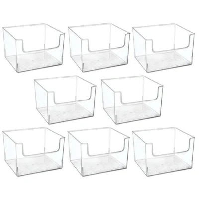 Mdesign Plastic Large Home Storage Organizer Bins With Open Front, 8 Pack In Clear