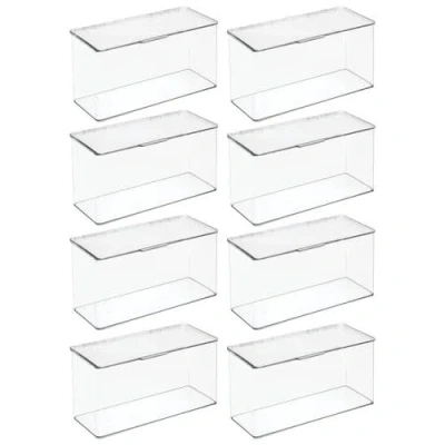 Mdesign Plastic Playroom/gaming Organizer Bin Box With Hinged Lid, 8 Pack, Clear In Transparent