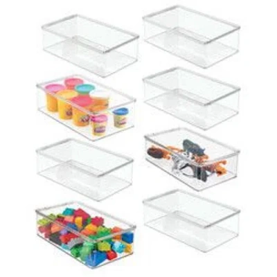 Mdesign Plastic Playroom/gaming Storage Organizer Box, Hinge Lid, 8 Pack In Transparent