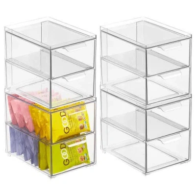 Mdesign Plastic Stackable Kitchen Pantry Organizer With Drawer In Transparent