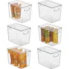 Mdesign Plastic Stacking Kitchen Storage Bin Box With Lid/handles, 6 Pack In Transparent
