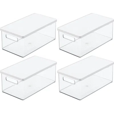 Mdesign Plastic Storage Bin Box Container, Lid And Handles, 4 Pack, Clear/white In Transparent