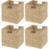 Mdesign Seagrass Woven Cube Bin Basket Organizer, Handles, 4 Pack In Natural