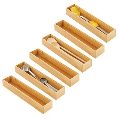 Mdesign Stackable Natural Wood Kitchen Drawer Organizer In Beige