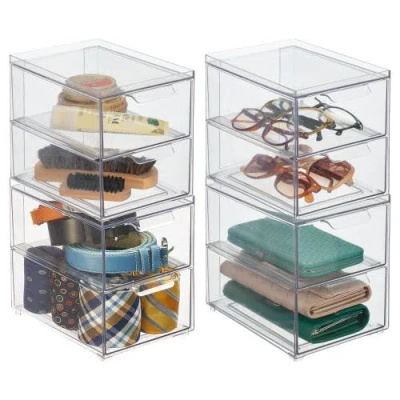 Mdesign Stackable Plastic Storage Closet Bin W/ Pull-out Drawers, 4 Pack