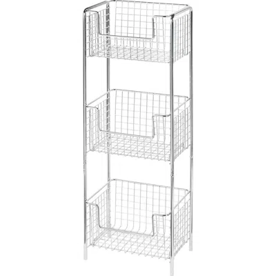 Mdesign Steel Freestanding 3-tier Storage Organizer Tower With Baskets In Metallic