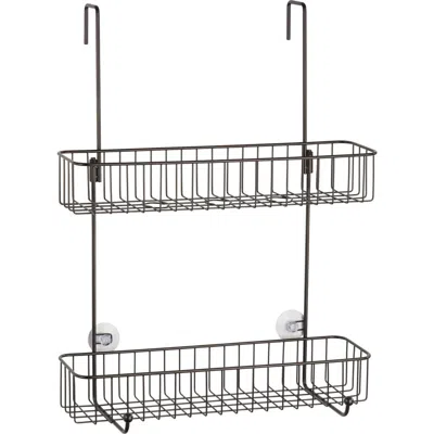 Mdesign Wide Metal Over Door Hanging Shower Caddy, 2 Hooks And Baskets