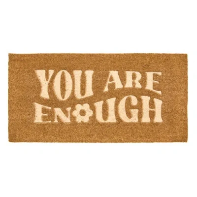 Mdesign You Are Enough Coir Doormat For Outdoor/indoor Entrance, Natural In Brown