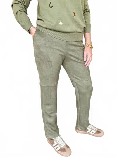 Mdm Mid Rise Suede Pants In Olive In Green