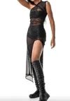 Mdnt45 Skia One Shoulder Sheer Dress In Black In Black