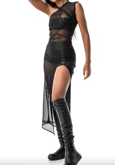 Mdnt45 Skia One Shoulder Sheer Dress In Black