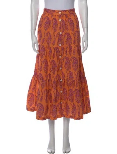 Pre-owned Mds Stripes Floral Print Long Skirt In Orange