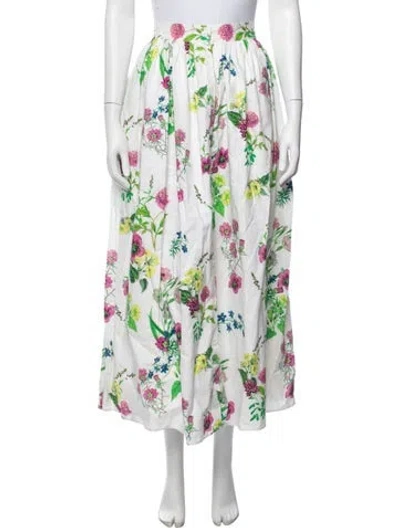 Pre-owned Mds Stripes Floral Print Long Skirt In White