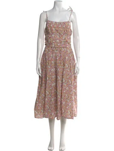 Pre-owned Mds Stripes Floral Print Midi Length Dress In Pink