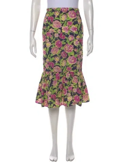 Pre-owned Mds Stripes Floral Print Midi Length Skirt In Multi
