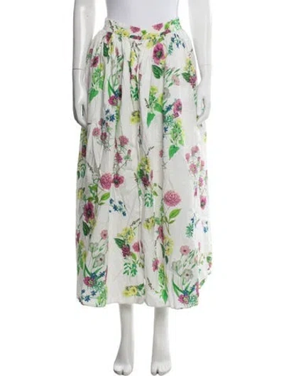 Pre-owned Mds Stripes Floral Print Midi Length Skirt In White