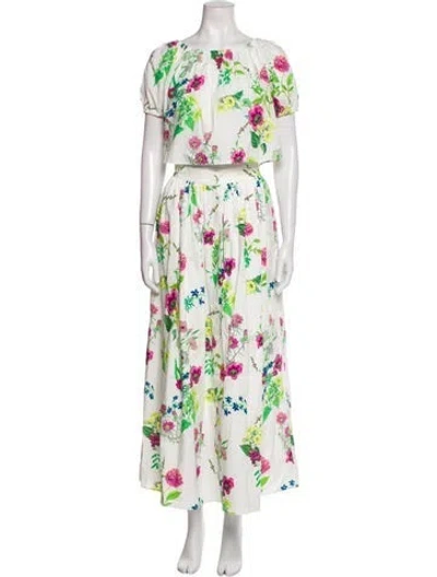 Pre-owned Mds Stripes Floral Print Pleated Accents Skirt Set In White
