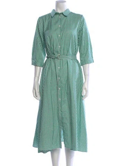 Pre-owned Mds Stripes Plaid Print Long Dress In Green