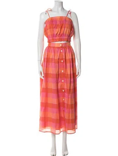 Pre-owned Mds Stripes Plaid Print Ruffle Embellishment Skirt Set In Orange