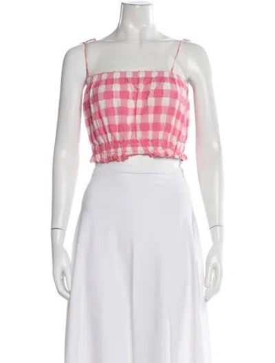 Pre-owned Mds Stripes Plaid Print Square Neckline Crop Top In Pink