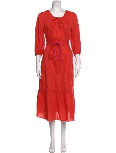 Pre-owned Mds Stripes Scoop Neck Midi Length Dress In Orange