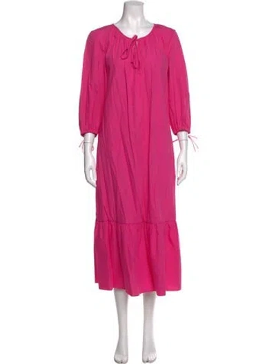 Pre-owned Mds Stripes Scoop Neck Midi Length Dress W/ Tags In Pink